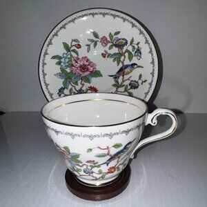 Aynsley PEMBROKE Fine Bone China Teacup and Saucer, England, Flowers, Birds